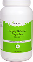 Пустые желатиновые капсулы Vitacost, размер "00" -- 1000 капсул Vitacost