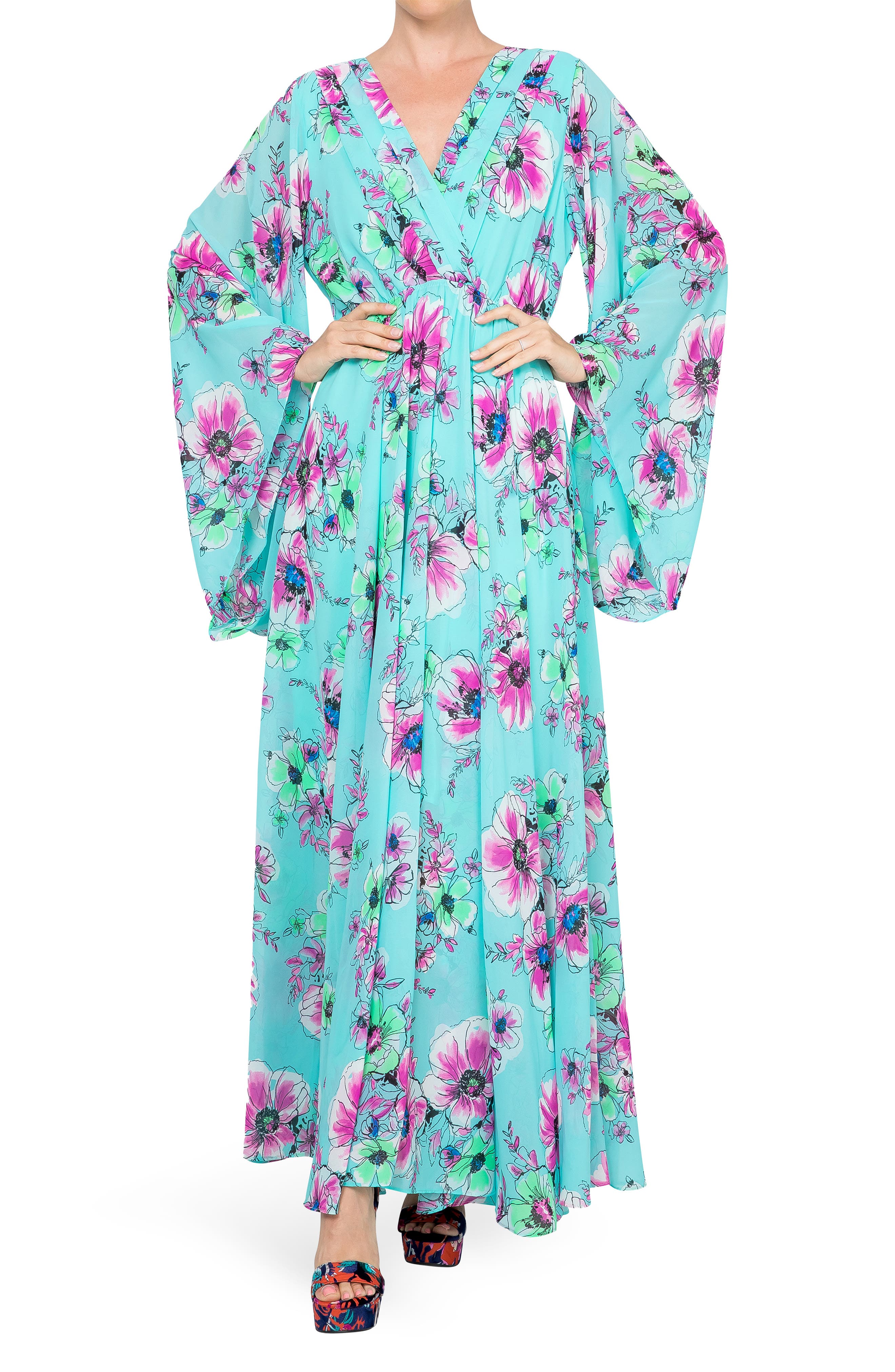 Sunset Floral Print Bell Sleeve Maxi Dress Meghan LA