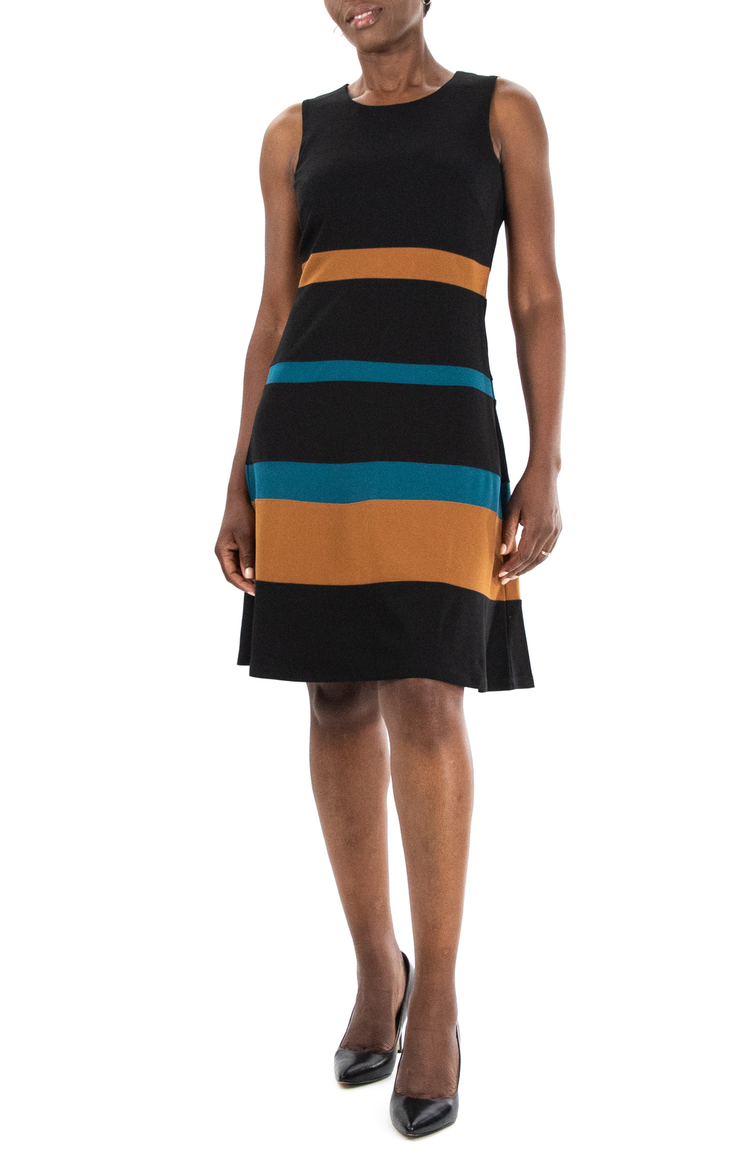 Платье без рукавов с круглым вырезом и цветными блоками Nina Leonard