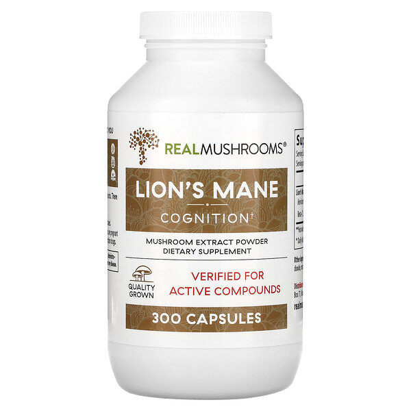 Lion's Mane, Mushroom Extract Powder, 300 Capsules Real Mushrooms