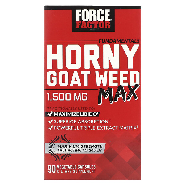 Fundamentals, Horny Goat Weed Max, 500 mg, 90 Vegetable Capsules Force Factor