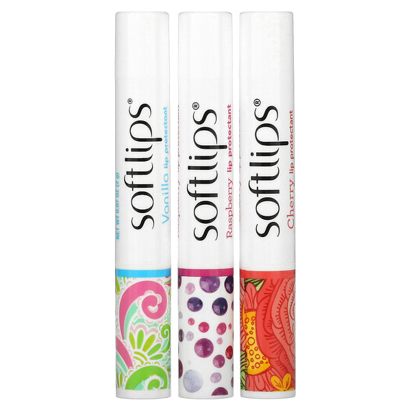Lip Protectant, Cherry, Raspberry, Vanilla, 3 Pack, 0.07 oz (2 g) Each Softlips