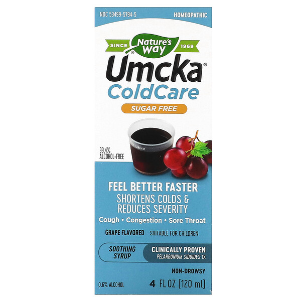Umcka ColdCare, Soothing Syrup, Sugar Free, Grape , 4 fl oz (120 ml) Nature's Way
