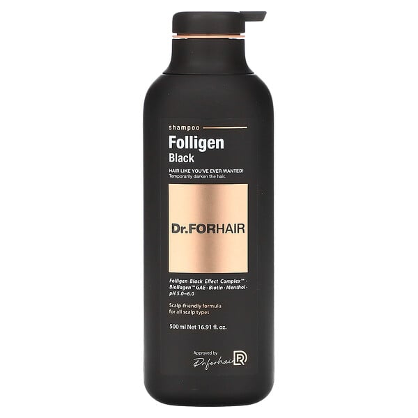 Folligen Shampoo, Black, 16.91 fl oz (500 ml) Dr.ForHair