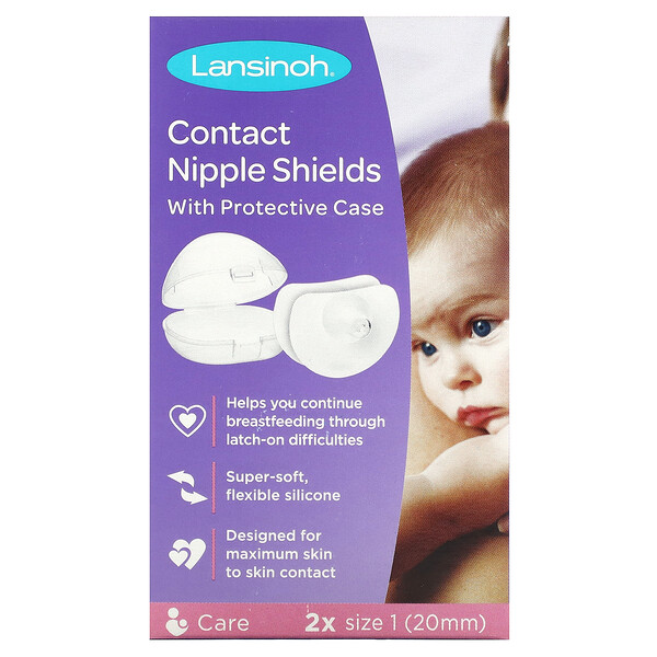 Contact Nipple Shields with Protective Case, Size 2 (20 mm), 2 Pack Lansinoh