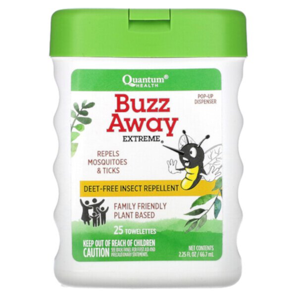 Buzz Away Extreme, Deet-Free Insect Repellent, 25 Towelettes Quantum
