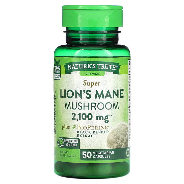 Super Lion's Mane Mushroom plus Bioperine , 2,100 mg, 50 Vegetarian Capsules Nature's Truth